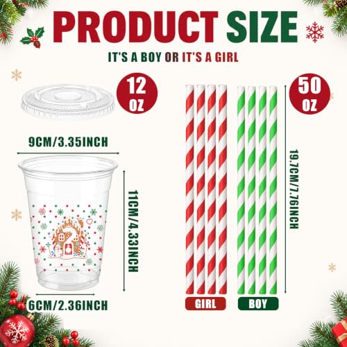 50 Colorful Baby Shower Plastic Cups with Lids & Straws - Gender Reveal Set