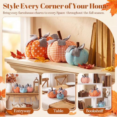 Fabric Pumpkin Fall Decor Set - 3 Assorted Harvest Pumpkins for Thanksgiving and Autumn