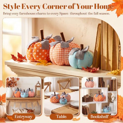 Fabric Pumpkin Fall Decor Set - 3 Assorted Harvest Pumpkins for Thanksgiving and Autumn