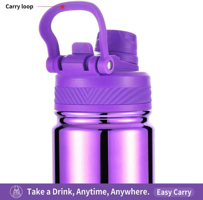 Mininoo 24 oz Insulated Water Bottle - BPA-Free, Leak-Proof Design with 2-in-1 Straw & Spout Lid | Violet Pulse