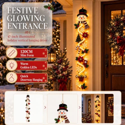 Lighted Snowman Christmas Door Hanger – 3D Holiday Decor with Warm LED Light, 1PC