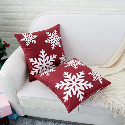 Red Decorative Throw Pillow Covers 16x16 Inch Set of 2 with Snowflakes Print - Pack of 2