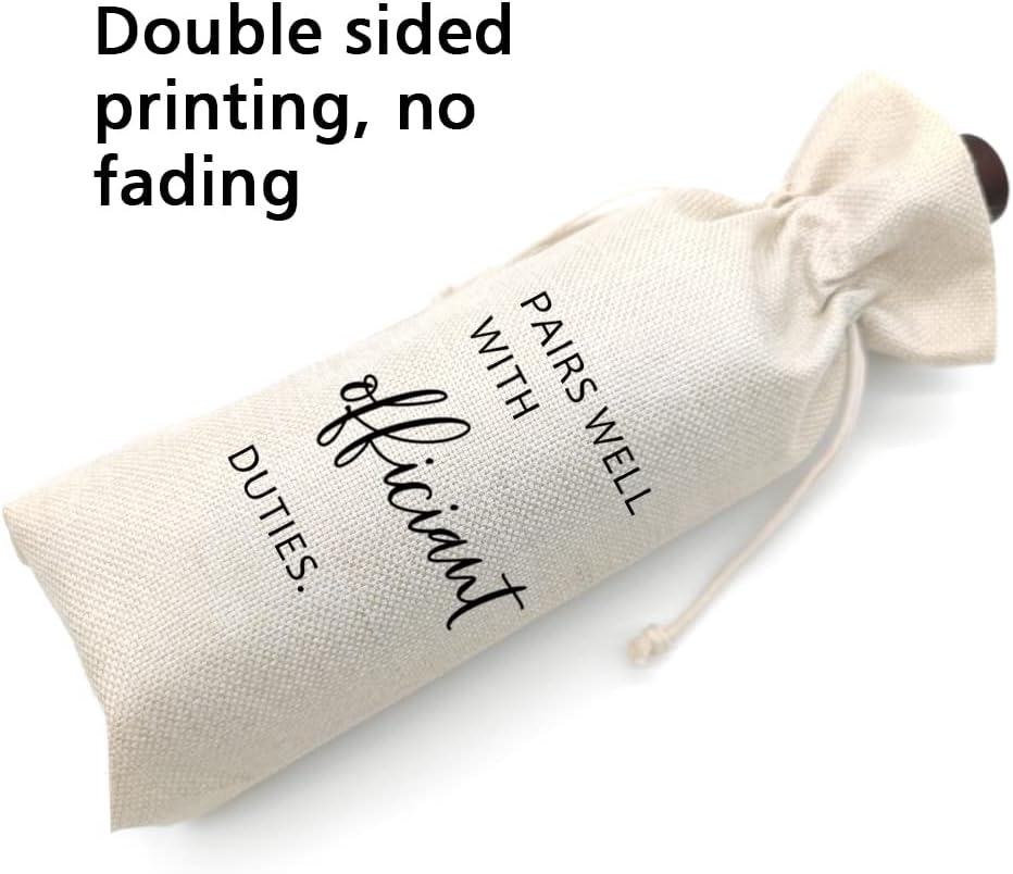 Socive Wedding Wine Bag, Officiant Wine Bag Gift, Officiant & Pastor Gifts, Burlap Drawstring Wine Bag