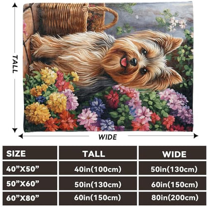 Cute Yorkshire Terrier Plush Blanket 60x50in Dog Throw for Couch & Bed - Pink