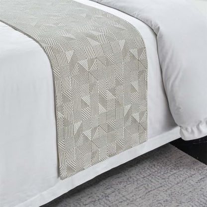 Gray Polyester Striped Bed Runner & Cushion Set 18x83in for Sofa Bedroom Hotel