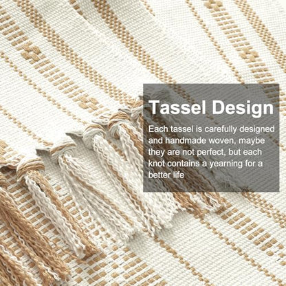 Khaki Boho Rustic Table Runner 13x72 Inches with Tassels for Farmhouse Dining