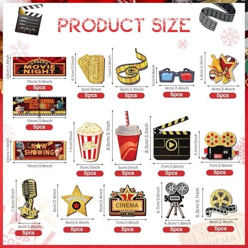 Christmas Movie Night Wooden Hanging Ornaments - 80 Pcs Party Decorations