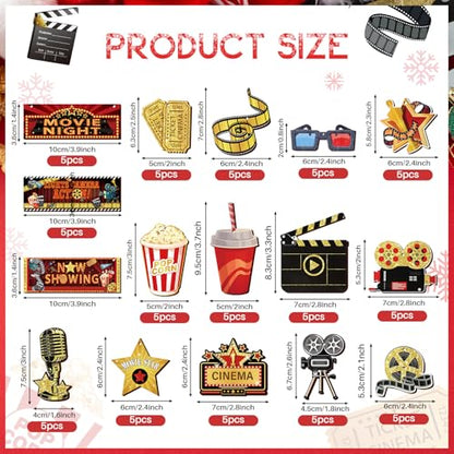 Christmas Movie Night Wooden Hanging Ornaments - 80 Pcs Party Decorations