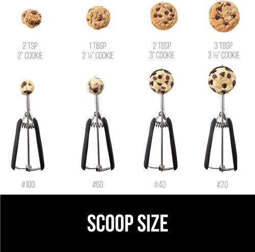 GORILLA GRIP Cookie Scoop - BPA-Free 304 Stainless Steel, Soft Grip Handle, 2 TBSP Size, Black