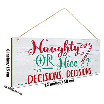 Naughty or Nice Christmas Wood Sign Hanging Wall Decor - Rustic Holiday Decoration