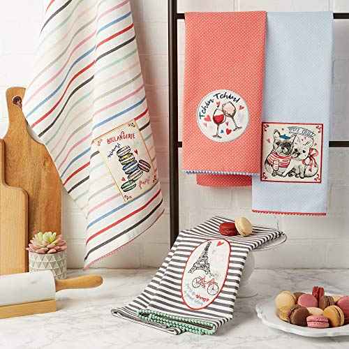 DII I Love Paris Collection Kitchen, Dishtowel Set, 18x28, Embellished, 4 Piece