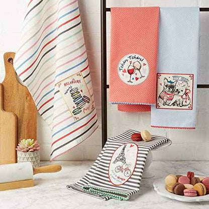 DII I Love Paris Collection Kitchen, Dishtowel Set, 18x28, Embellished, 4 Piece