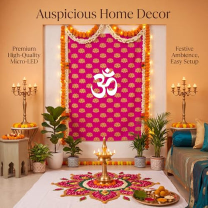 Eaasty 7x5 ft Indian Pooja Lotus Backdrop Decor Om Symbol Tapestry - Pink & Gold