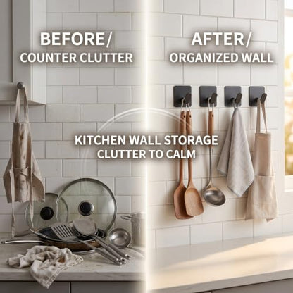 Heavy Duty Stainless Steel Wall Hooks 4 Pack - Self Adhesive Bathroom Kitchen Coat Towel Hangers