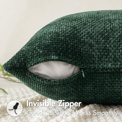 Christmas Green Chenille Couch Throw Pillow Covers 18x18in - Pack of 2