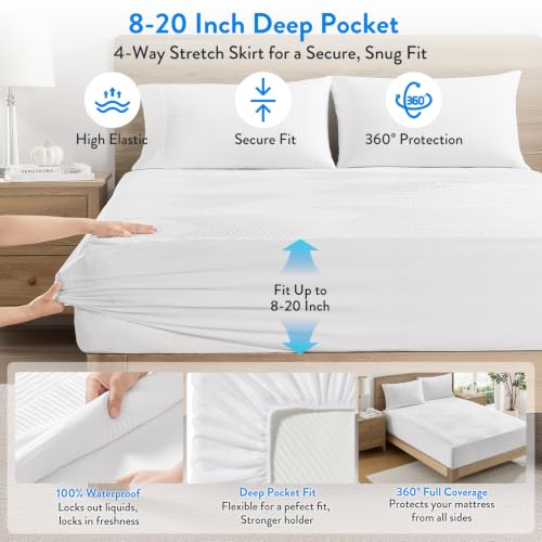 Waterproof Mattress Protector Queen Size Cooling Bed Cover - SureFit White