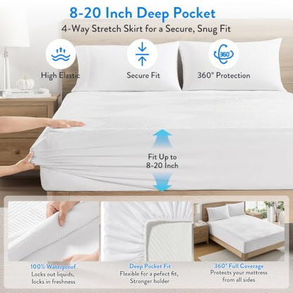 Waterproof Mattress Protector Queen Size Cooling Bed Cover - SureFit White