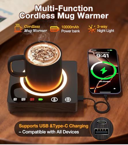 Wireless Mug Warmer with 3 Temp Settings & Power Bank - Black