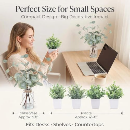 Artificial Plants Set with Faux Eucalyptus & Greenery - White Greenery Variation