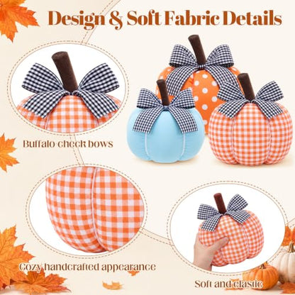 Fabric Pumpkin Fall Decor Set - 3 Assorted Harvest Pumpkins for Thanksgiving and Autumn