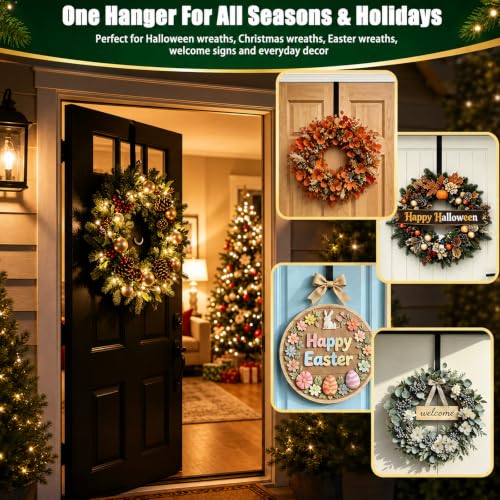 Heavy-Duty Adjustable Wreath Hanger for Front Door Black - Supports Up to 30 lbs
