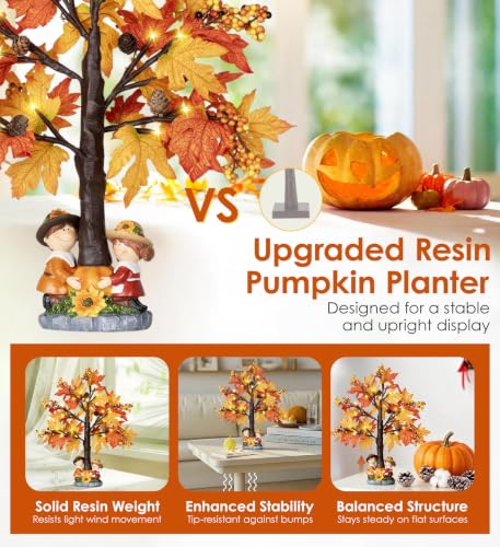 20 Inch Pre-Lit Fall Maple Tree with Pinecone - Battery Operated Autumn Decor with Timer