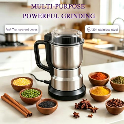 Electric Grain Mill Grinder 500G Stainless Steel Pulverizer for Wheat Corn Oats Coffee - Silver