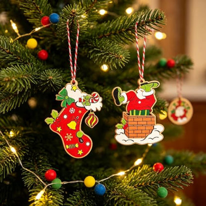 36 Wooden Christmas Ornaments Set - Rustic Holiday Tree Decor & Wreath Accents