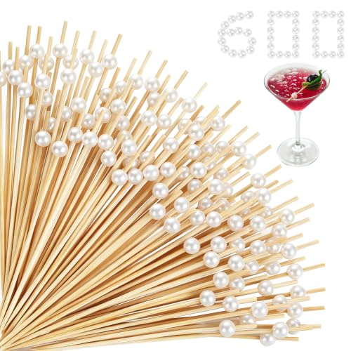 White Pearl Cocktail Picks 4.7 Inch Bamboo Toothpicks for Appetizers - 600 Pcs