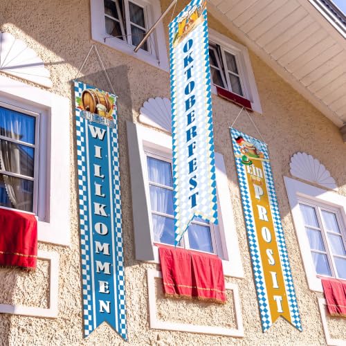 Oktoberfest Banner Set - Light Blue Bavarian Party Decorations, 6 Pieces