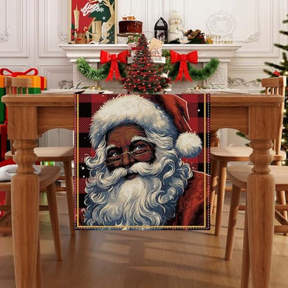 Black Santa Christmas Table Runner Xmas Winter Holiday Decorations - Red & Black, 13" x 72"