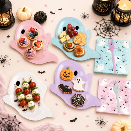 Pastel Ghost Halloween Plates & Napkins Set - Blue & Pink, 72 pcs