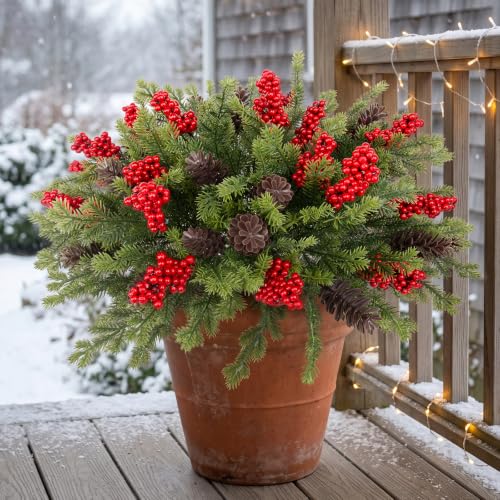 Artificial Christmas Pine Branches 6 Pack Outdoor Decor - Realistic Winter Greenery