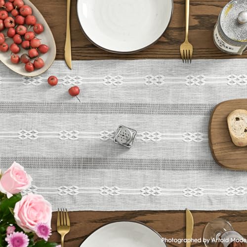 Grey Farmhouse Embroidered Table Runner - 13x120 Inch Seasonal Kitchen Decor
