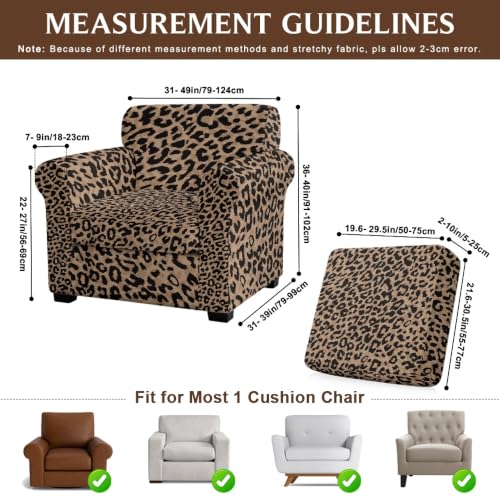 Leopard Print Arm Chair Cover Set - 2 Piece Stretch Slipcover for Small Sofas