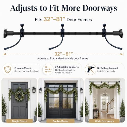 Adjustable Garland Hanger for Front Door Frame 31.5-80.7 Inches - Damage-Free Support