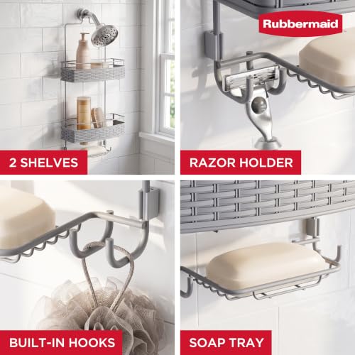 Rubbermaid Hanging Shower Caddy Gray Rust-Resistant Bath Organizer with Shelves & Hooks