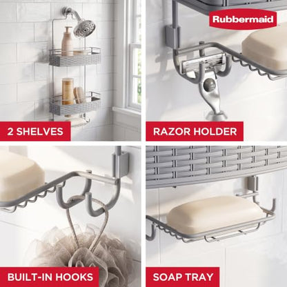 Rubbermaid Hanging Shower Caddy Gray Rust-Resistant Bath Organizer with Shelves & Hooks