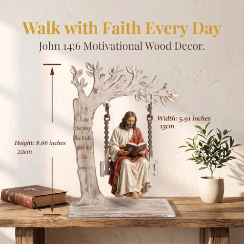 Christian Jesus Swing Ornament with John 14:6 Scripture - White Wood Decor
