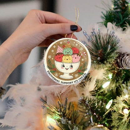 Funny Christmas Ornament - Emotional Support Ice Cream - Acrylic Holiday Decor