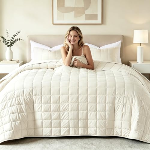 Cream Lightweight Queen Quilt Set for Hot Sleepers, Breathable & Pet Hair Resistant