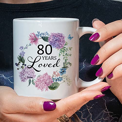 80 Years Loved 11oz White Ceramic Letter Print Mug - 80th Birthday Gift for Women
