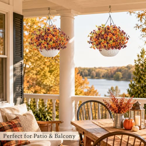 Fall Hanging Flower Baskets with Artificial Flowers - Outdoor Decor Set
