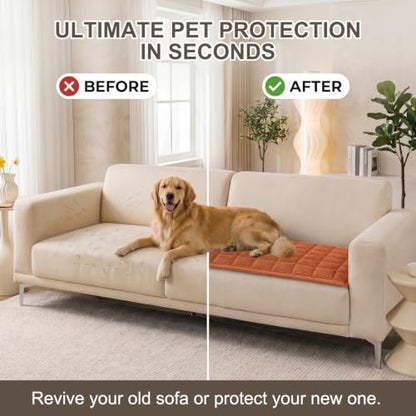 Non-Slip Dog Couch Cover 27.6x70.9 Inches Rust - Washable Pet Sofa Protector