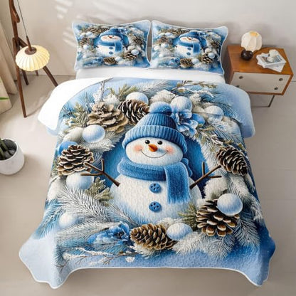 Castle Fairy Snowman Wreath King Size Quilt Set - Multi 06, Blue, All Season Bedding