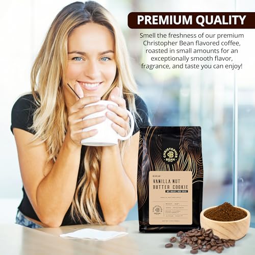 Christopher Bean Coffee - Vanilla Nut Butter Cookie Flavored Coffee, (Regular Ground) 100% Arabica, No Sugar, No Fats, Made with Non-GMO Flavorings, 12-Ounce Bag of Regular Ground coffee