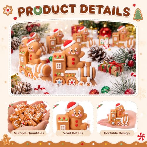 50 Pcs Christmas Gingerbread Train Figurines - Mini PVC Gingerbread Man Decoration Set