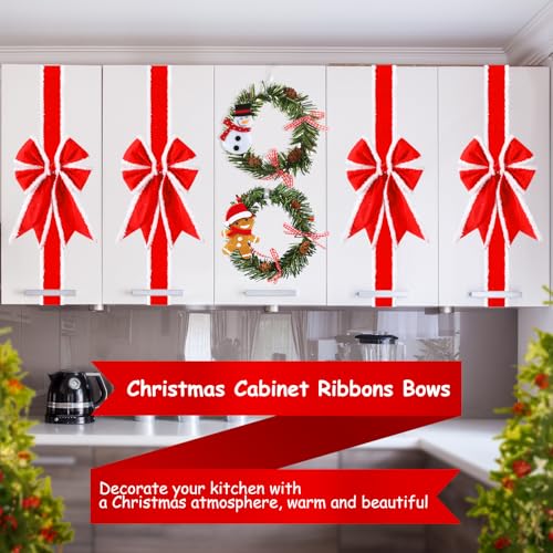 Christmas Cabinet Bows and Wreaths Set - Red White, Cute Variation
