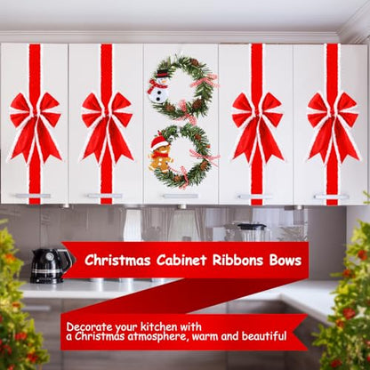 Christmas Cabinet Bows and Wreaths Set - Red White, Cute Variation