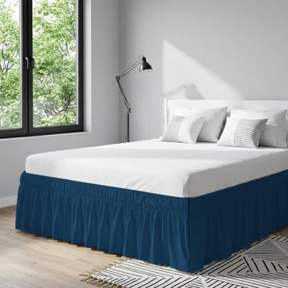 King Size Midnight Blue Bed Skirt 16 Inch Drop Elastic Wrap Around Dust Ruffle